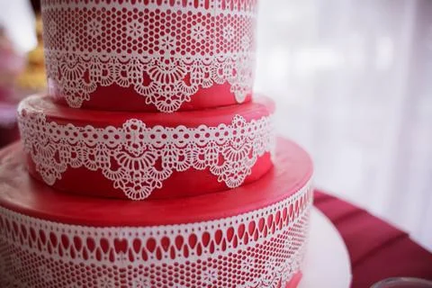 Close-up of Red Wedding cake Stock Photos