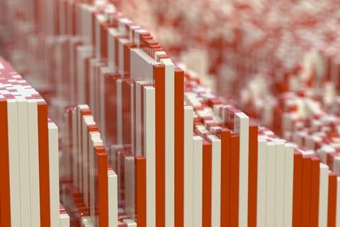 Close up red white and gold voxel wall 3D illustration Stock Illustration