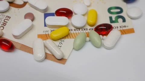 Close up, with red, white, colored pills rotating, from the the top side Stock Footage 86177107