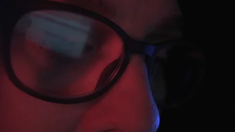 Close on Reflection in Female Hackers Glasses 3 Stock Footage 154261009