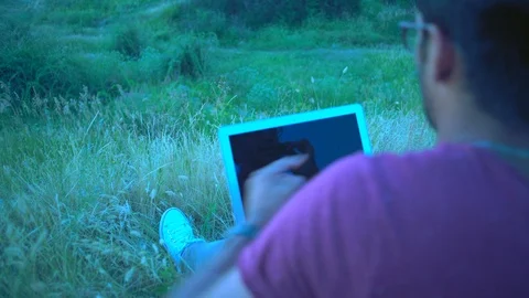 Close-up, Reflection in the Laptop Screen, Indian Male Emotionally Talking on Stock Footage 92043661