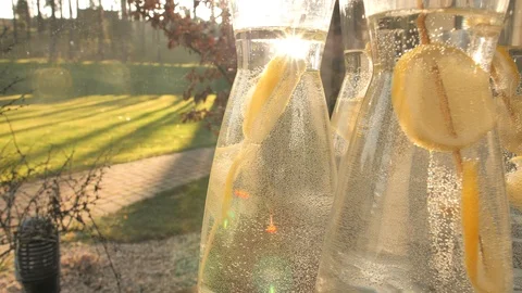 Close up of a refreshing sparkling bubbles water with slices of lemon. Vídeos de archivo 122945668