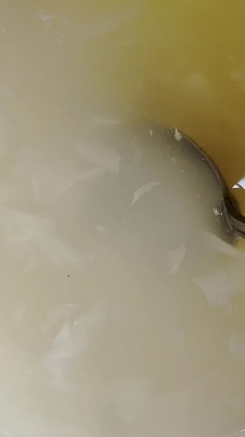 Close-up of refreshing young coconut water and soft flesh Stock Footage 346741732