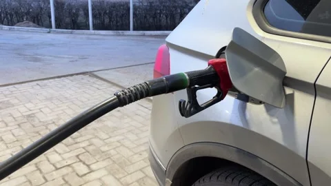 Close-up of Refueling Grey or Silver Car From Petrol Station. Stock Footage 272735150