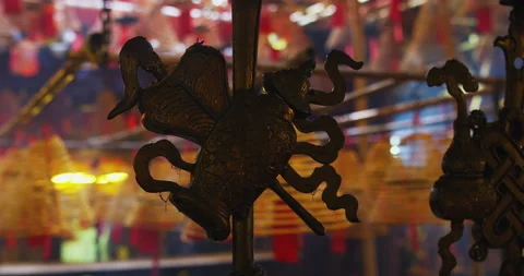 Close up of religious decorations in Buddhist Temple Religious Mysterious Beauti Stock Footage 201094656