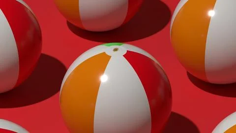 Close-up render of inflatable beach balls on red-orange surface Stock Illustration