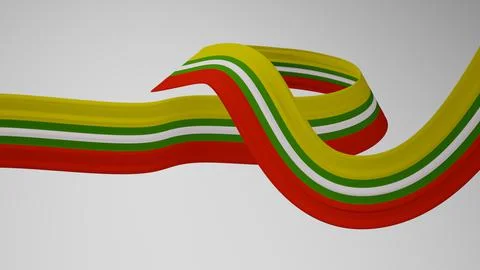 Close-up render of the twisted ribbon of the Myanmar flag, the national colors Stock Illustration