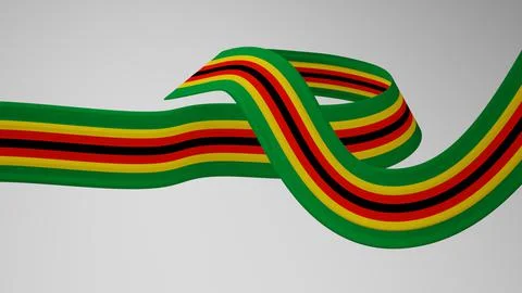 Close-up render of the twisted ribbon of the Zimbabwe flag, the national colors Stock Illustration