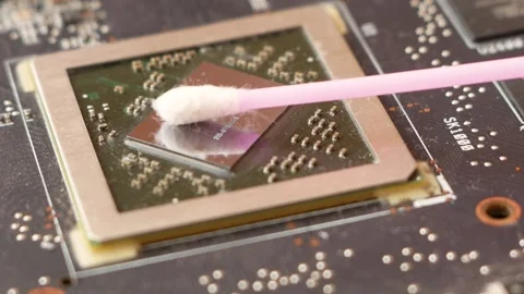 Close-up repair of computer equipment, replacement of the central processor, pre Stock Footage 149101709