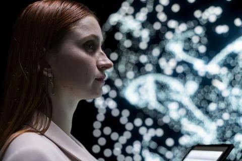 Close up of researcher modifying artificial intelligence network structure Foto stock