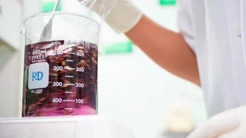 Close up researcher using laboratory stirrer Rice solution in beaker slowmotion Stock-Footage 156241571