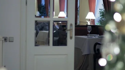 Close-up restaurant serving. Restaurant interior - empty glasses on table. Stock Footage 88784779