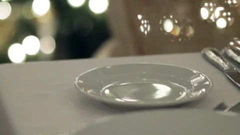 Close-up restaurant serving. Restaurant interior - empty glasses on table. Stock Footage 88784829