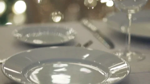 Close-up restaurant serving. Restaurant interior - empty glasses on table. Stock Footage 88784867