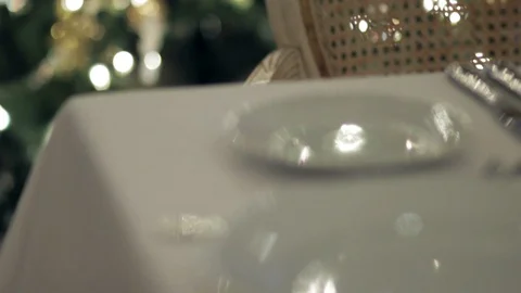 Close-up restaurant serving. Restaurant interior - empty glasses on table. Stock Footage 88784888