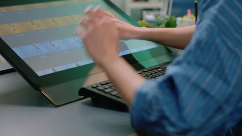 Close up of retouching software on touch screen computer Vídeo Stock 161106403