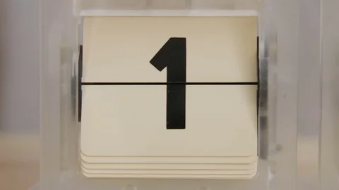 Close-up on a retro calendar changing dates from 1 to 31 with acceleration Video stock 77409422