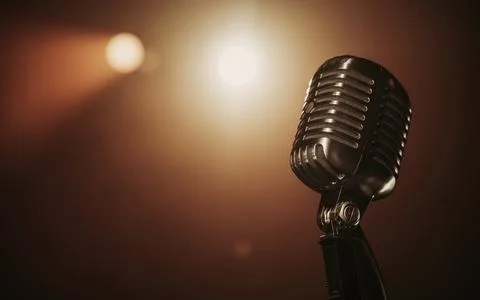 Close up of a retro microphone at the stage Stock Photos