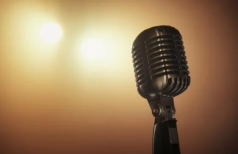 Close up of a retro microphone at the stage Foto stock