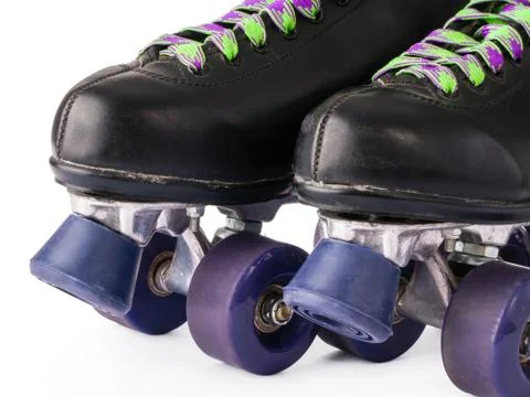 Close up of retro roller skates isolated on white background Stock Photos