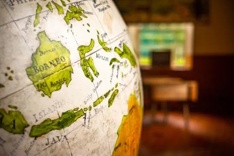 Close Up of Retro Style Globe of the World in a School Classroom Stock Photos