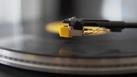 Close-up of retro turntable vinyl record player with music plate Video stock 127303063