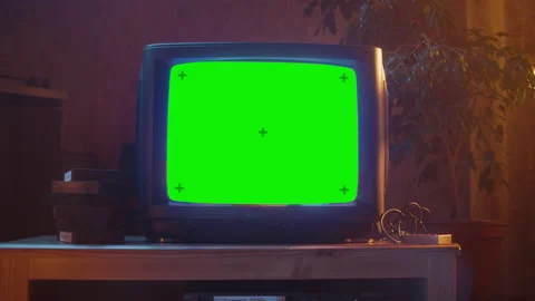 Close Up Retro TV with Green Screen Mock Up Template Stock Footage 200527925