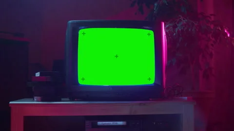 Close Up Retro TV with Green Screen Mock Up Template Stock Footage 200528363