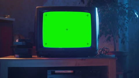 Close Up Retro TV with Green Screen Mock Up Template Stock Footage 200528478