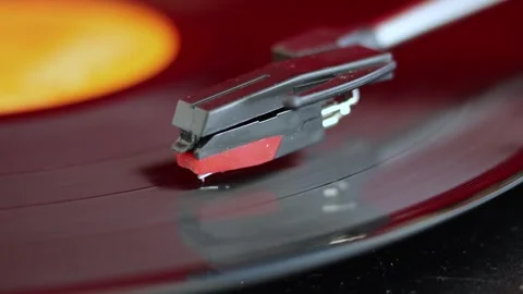 Close up of retro vinyl record player spinning. Old music equipment Stock Footage 247465866