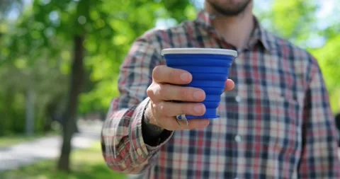 Close up of reusable coffee cup Stock Footage 154425402