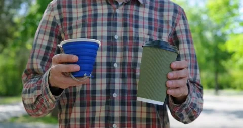 Close up of reusable coffee cup Stock Footage 154425606