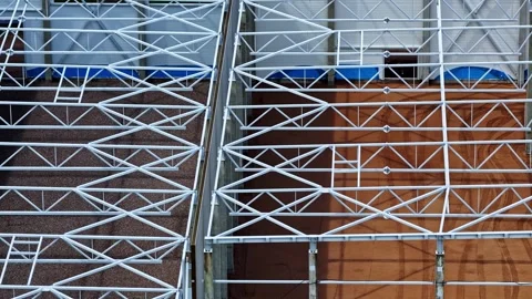 Close Up Reveals Steel Truss Framework Pattern On Building Under Construction Stock Footage 339754397