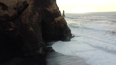 Close-Up of Reynisfjara Beach Basalt Rock Patterns 4K Stock Footage 331542279