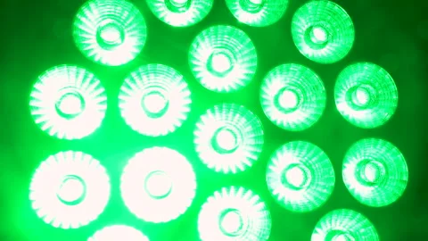 Close up of RGB LED stage lights changing colors Video stock 331778456