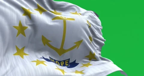 Close-up of the Rhode Island state flag waving isolated on green background Video stock 270392458