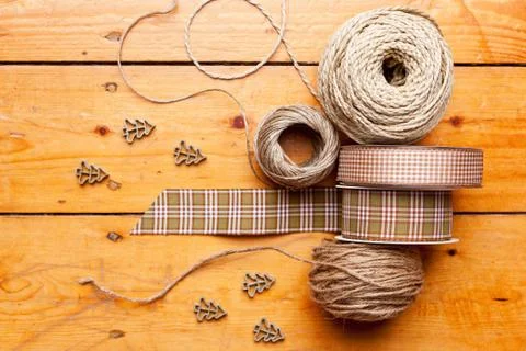 Close up of ribbon, string and shapes Stock Photos