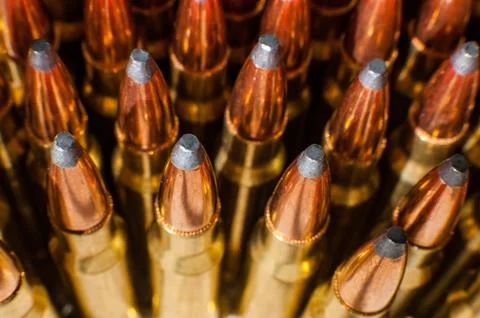 Close-up on rifle bullet tips Stock Photos