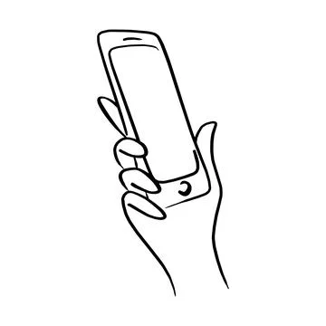 Close-up right hand using mobile phone vector illustration sketch hand drawn Stockillustratie