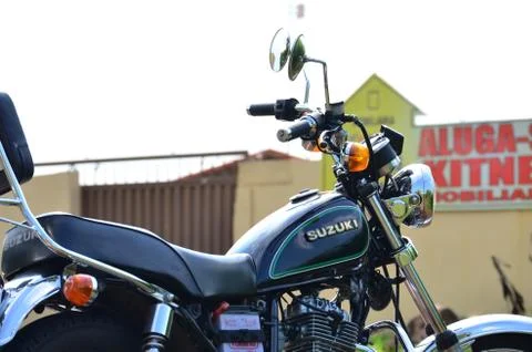 Close up of the Right Side of a Black Custom Motorcycle Stock Photos