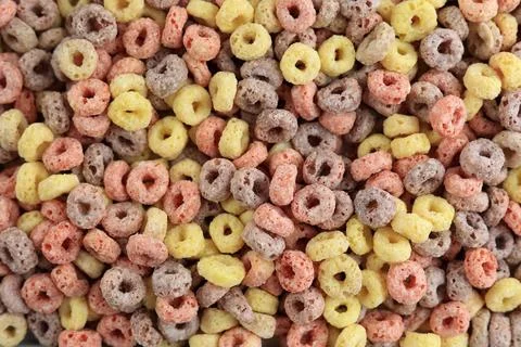 Close Up Ring Cereal Crispy Sweet Fruit Loops Stock Photos