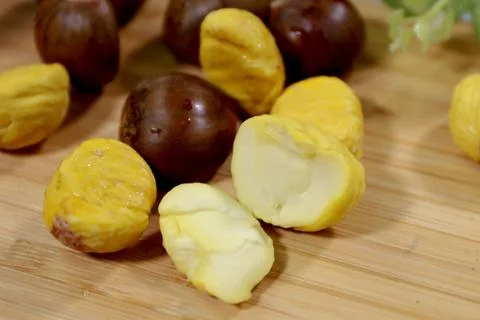Close-up of ripe chestnut meat Stock Photos