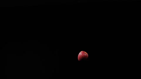 Close up at ripe red apple flies up and spinning on a black background Stock Footage 152789505