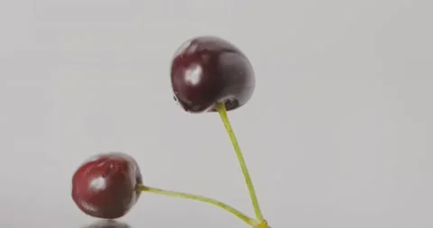 Close-up of a ripe red large cherries slowly falls and fills the screen. Slow Stock Footage 132703584