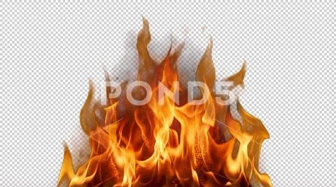 Close-up rising fire flames isolated on transparent background. PSD Template