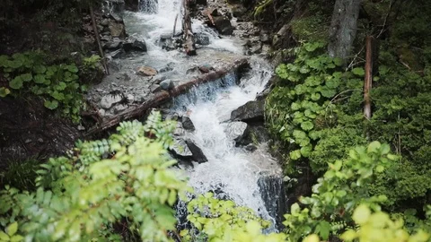 Close up river and waterfall in mountains in slow motion nature forest cascade Stock Footage 94532920