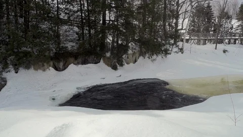 Close-up of a river covered by snow and forming a hearth patern Stock Footage 109286765