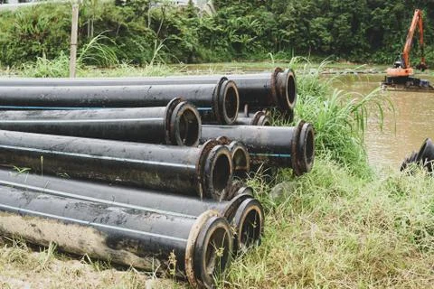 Close up of River Dredging Pipe - Image Stock Photos