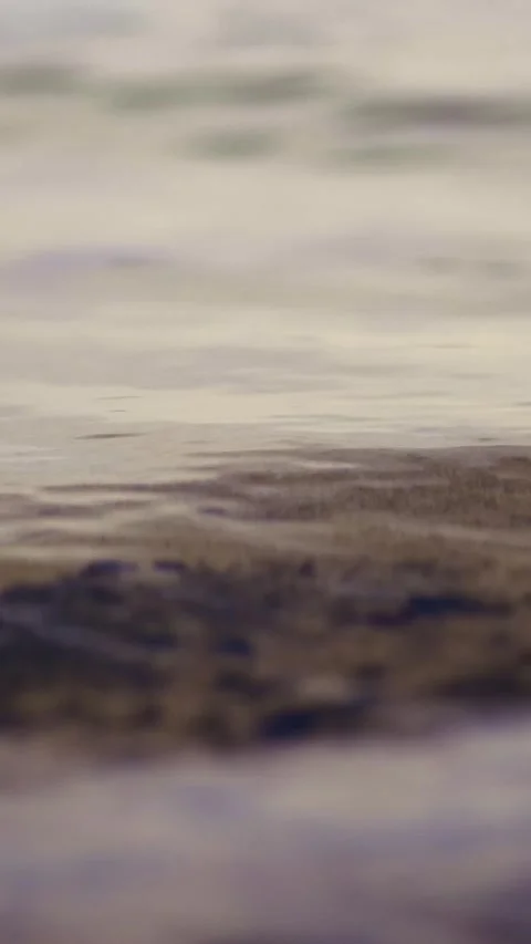 Close-up, river surf, small waves on the beach, clear river water. Stock Footage 318353084