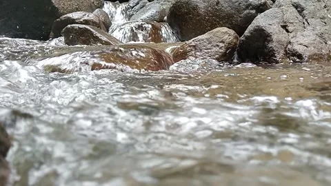 Close Up River Water Flow Texture Over Natural Stones Stock Footage 330591676